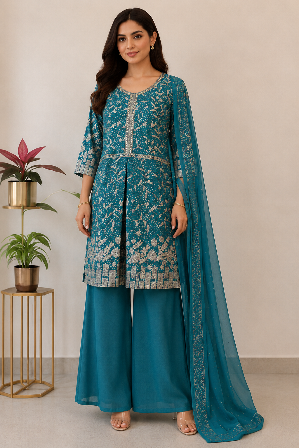 Teal Women’s 3-Piece Ethnic Suit Set