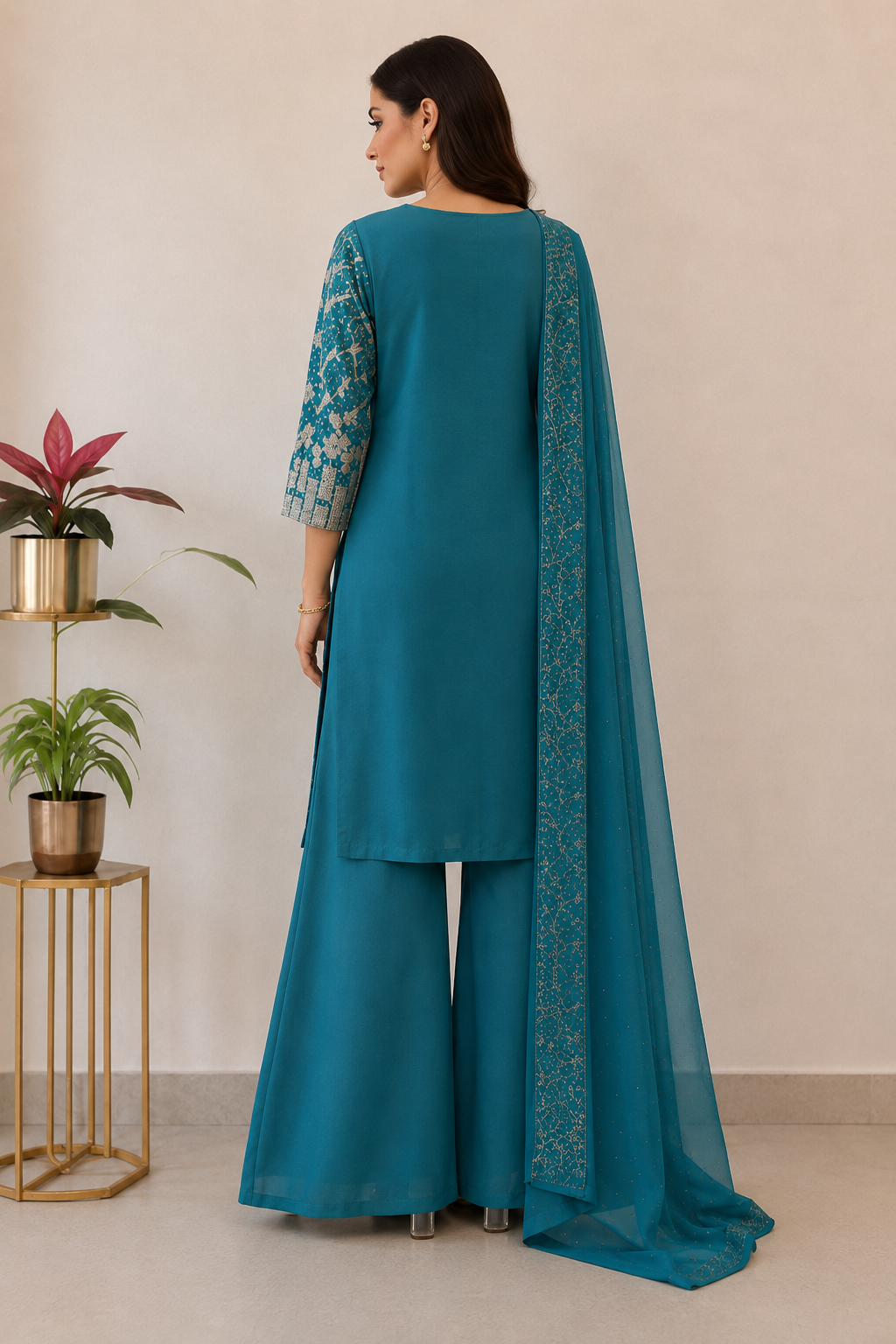 Teal Women’s 3-Piece Ethnic Suit Set