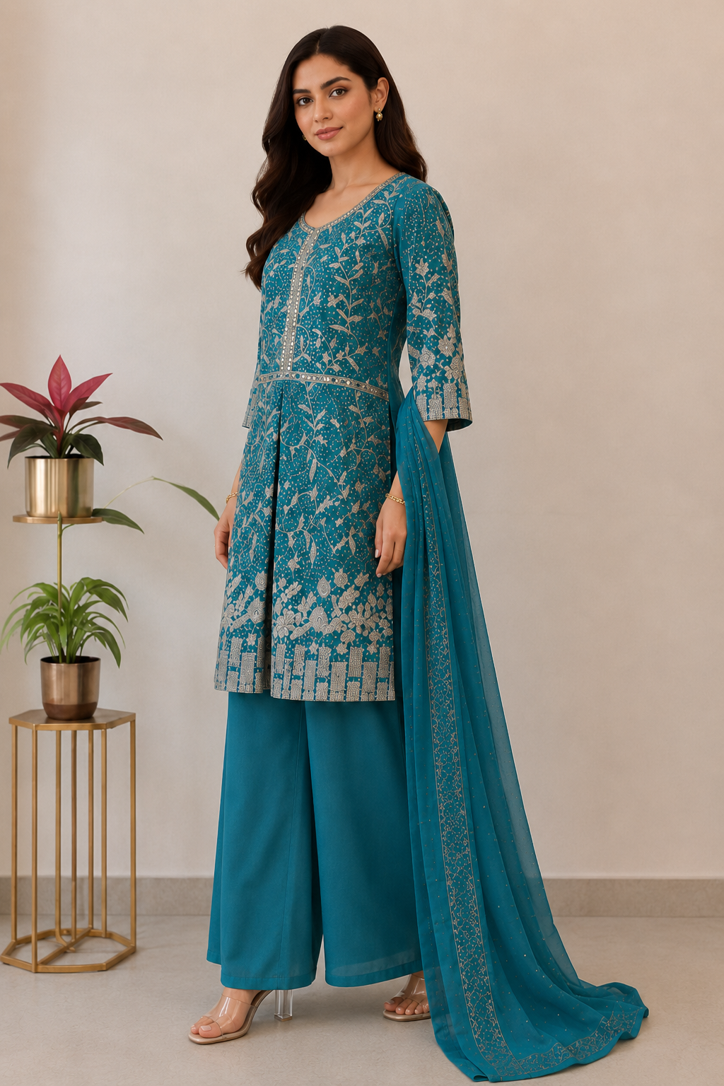 Teal Women’s 3-Piece Ethnic Suit Set