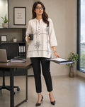 Cream Linen Black Thread Work Kurti