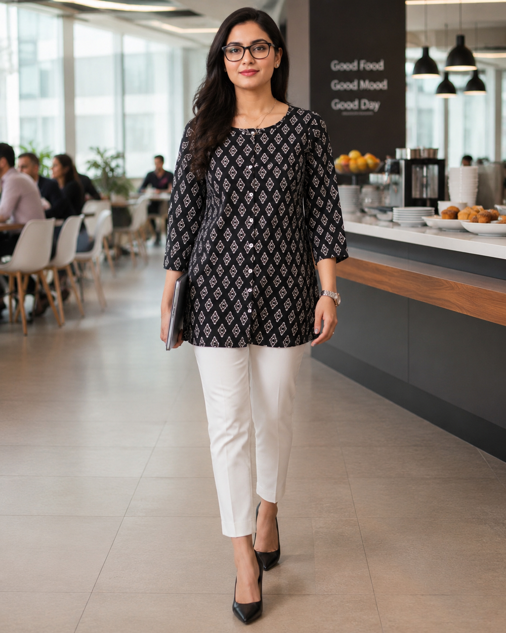 Black Diamond Print Office Kurti
