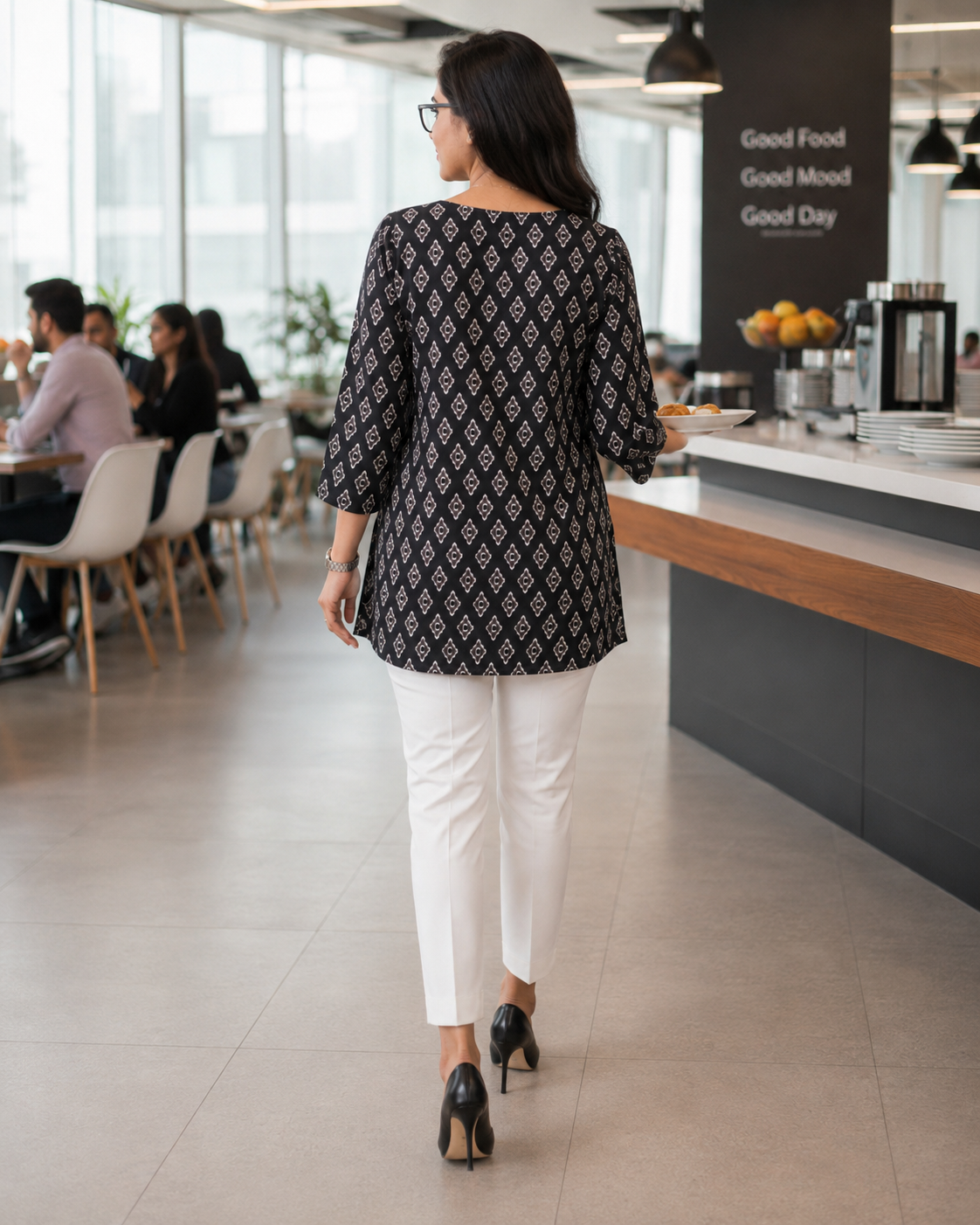 Black Diamond Print Office Kurti