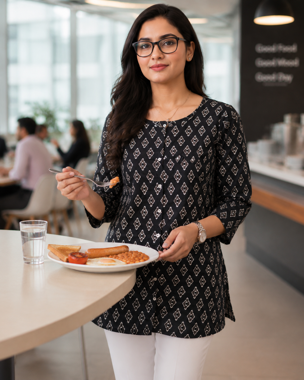 Black Diamond Print Office Kurti