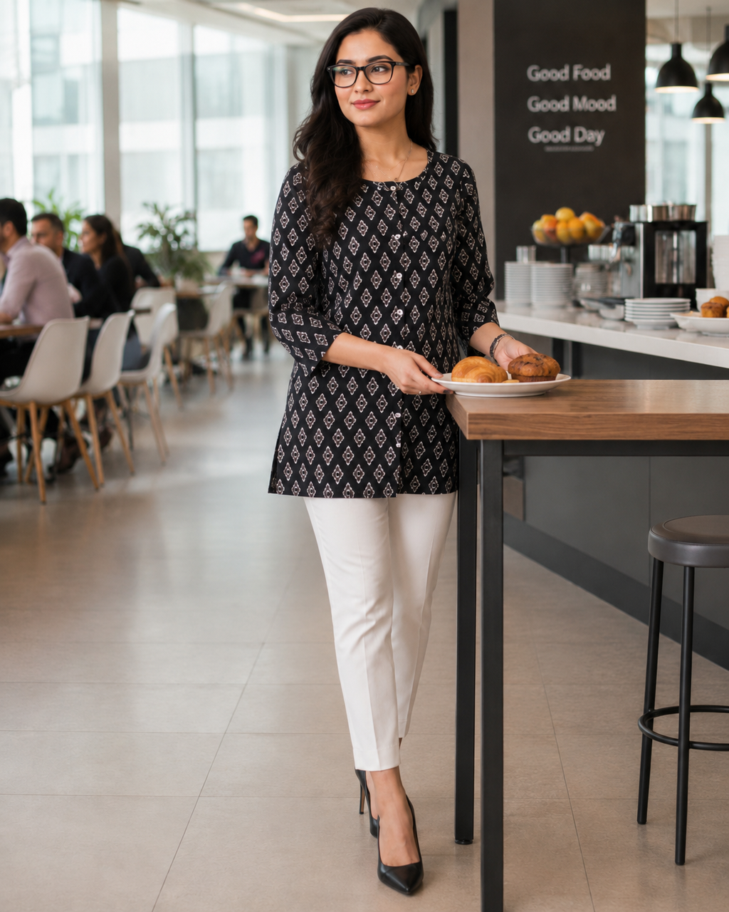 Black Diamond Print Office Kurti