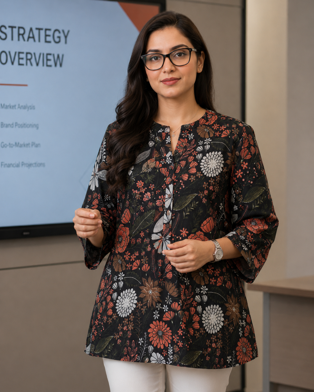 Black Floral Presentation Wear Kurti