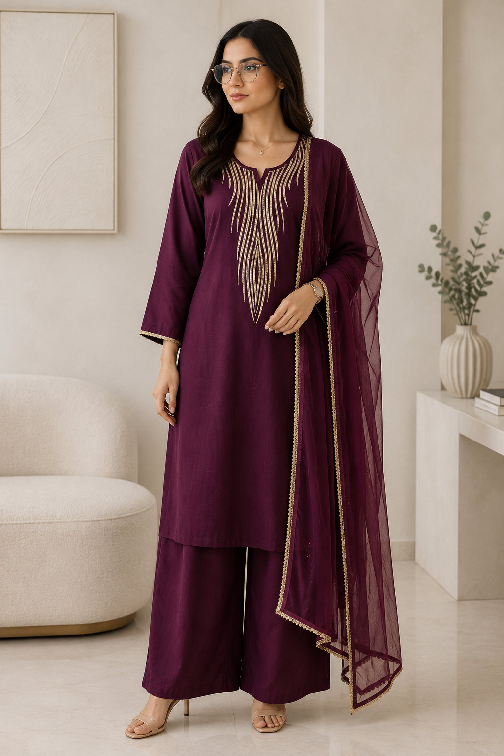 Plum Mirror 3 piece Indian ethnic wear