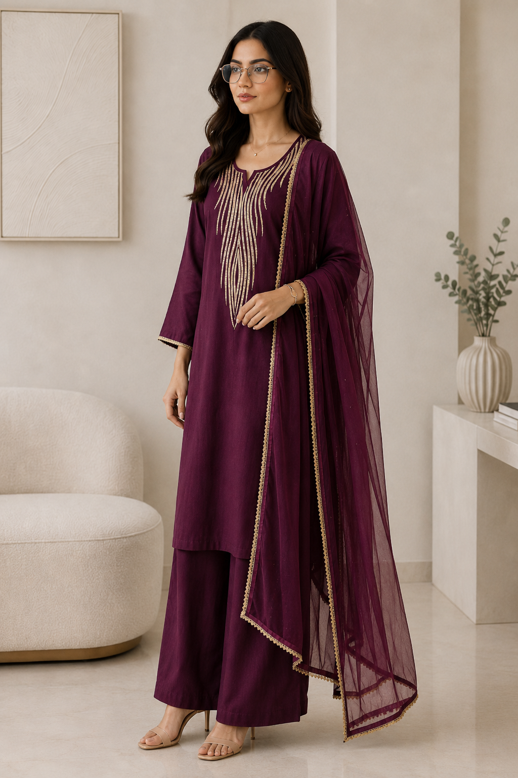 Plum Mirror 3 piece Indian ethnic wear