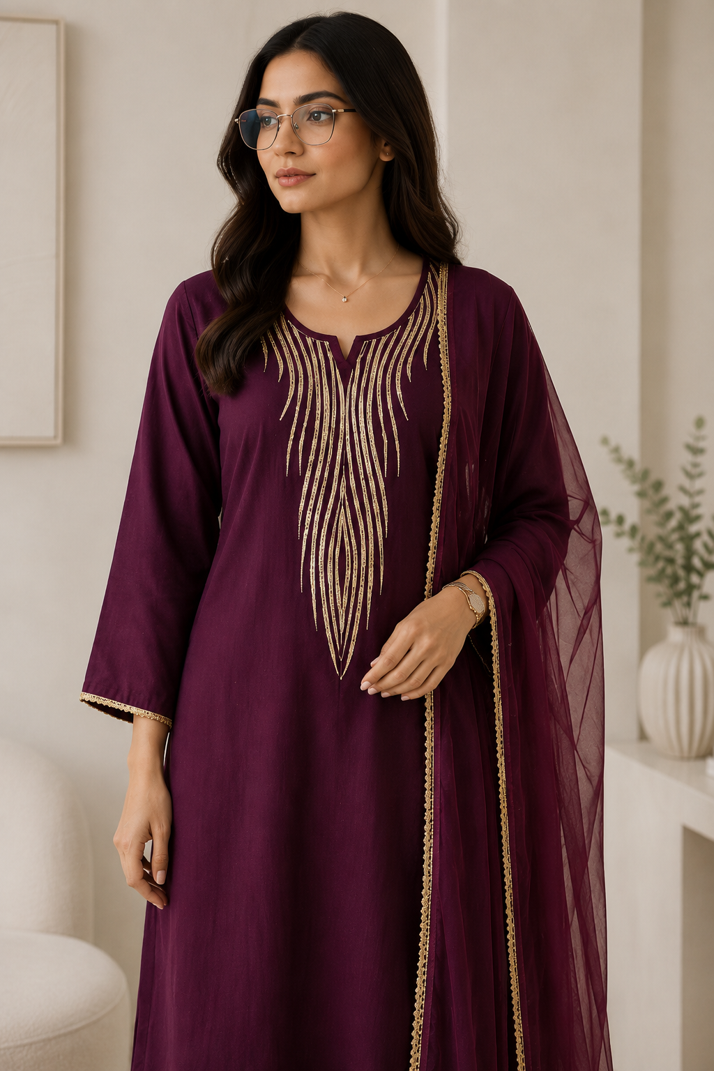 Plum Mirror 3 piece Indian ethnic wear