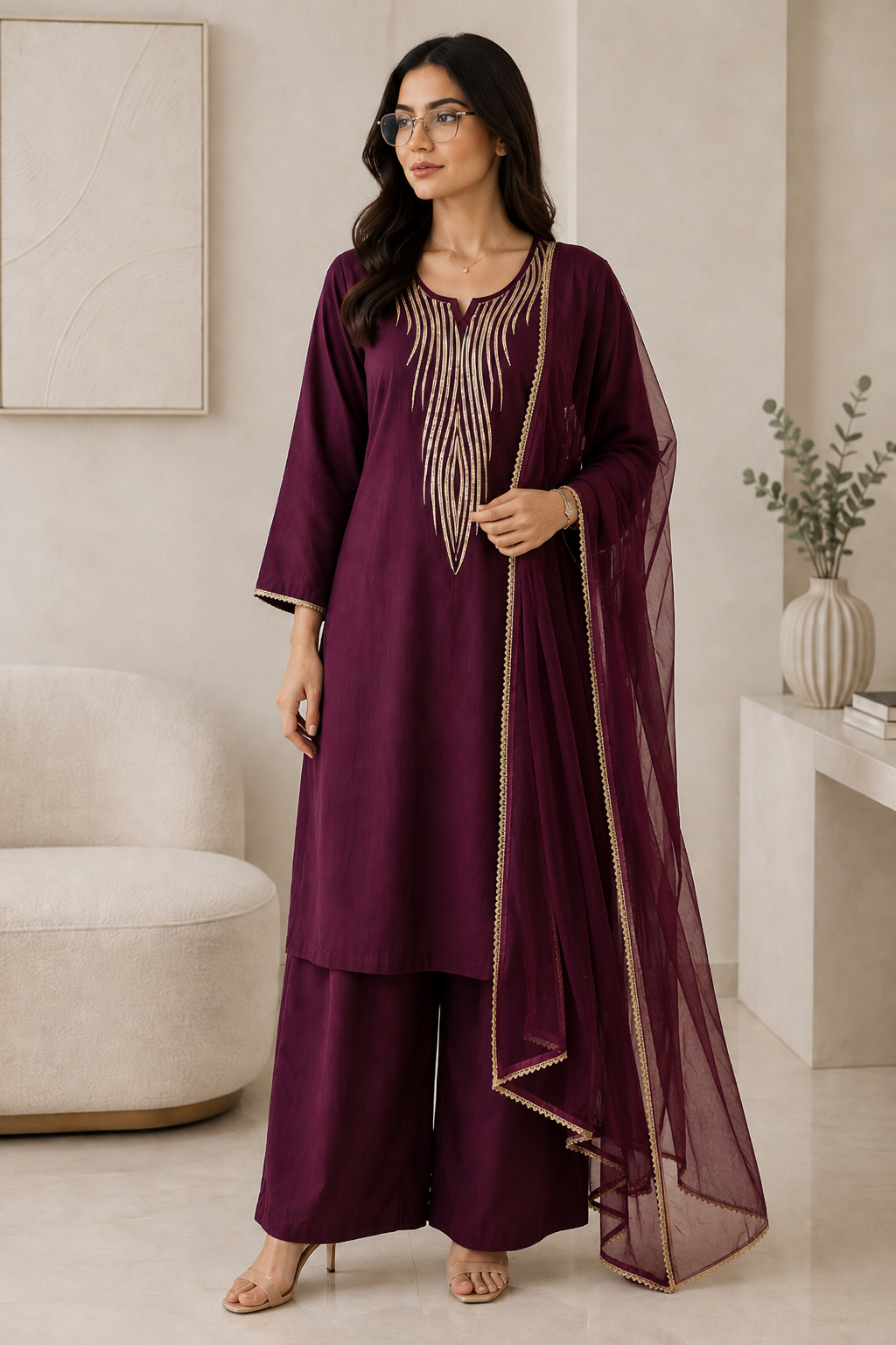 Plum Mirror 3 piece Indian ethnic wear